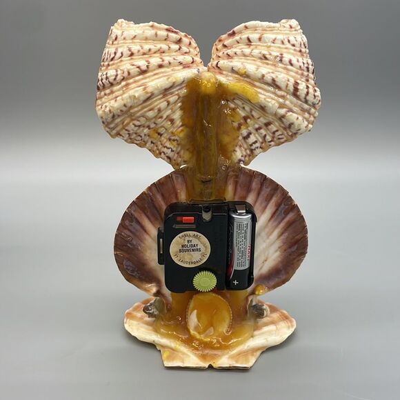 Vintage Owl Shell Art Clock Handmade Kitsch Souvenir 1970s - Picture 4 of 16